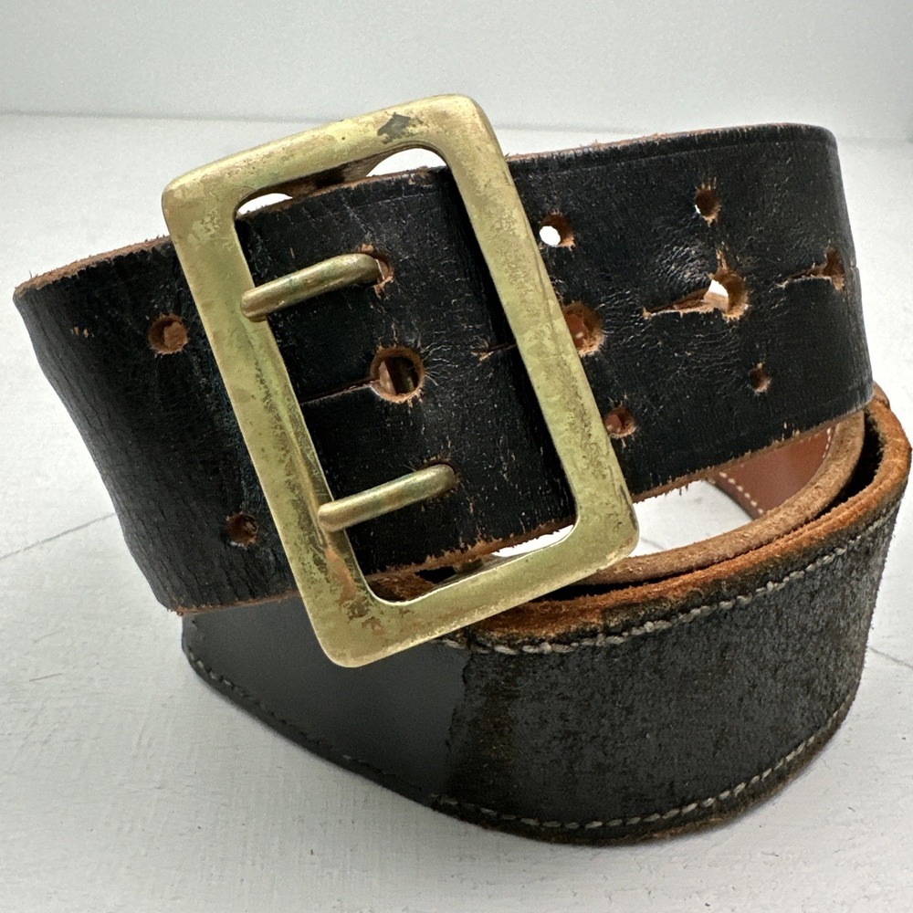 VTG Jay-Pee Sam Browne Duty Belt Size 42 Police Black Leather 2 1/4" Brass READ